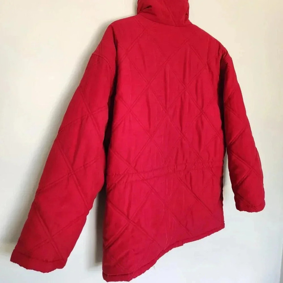 Vintage Talbots Quilted Puffer Jacket Womens Size M Red Nylon Cinchable Bomber - Picture 7 of 11